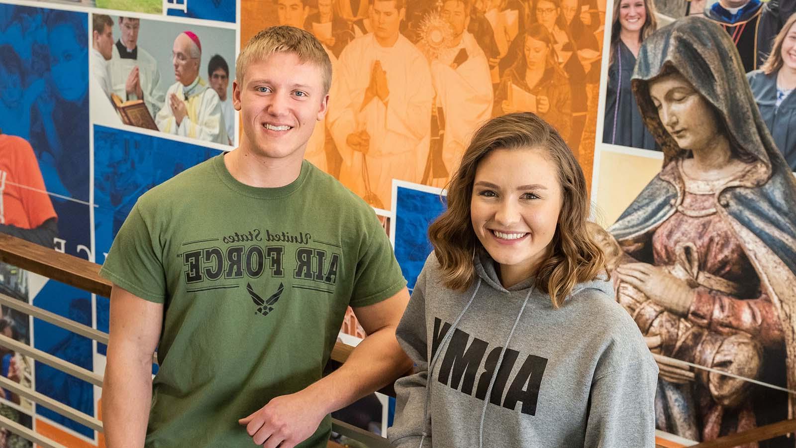 Military students smiling in Lumen Vitae University Center